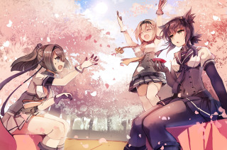 Anime girls bench tree pink 2 - a bench in front free wallpaper