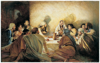 Jesus talking table woman white - an oil free wallpaper