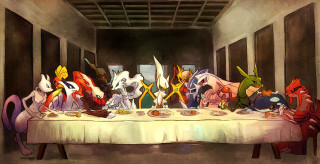 Cartoon characters long table white - a white table cloth free wallpaper