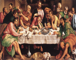 People eating meal together dog - a flemish baroque free wallpaper