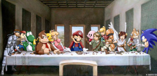 Painting people table mario luigi - people sitting free wallpaper