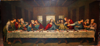 People eating meal together table - a minimalist painting free wallpaper