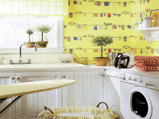 Kitchen washing machine window yellow - a silk screen free wallpaper