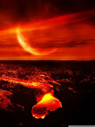 Red sky crescent moon red - matte painting free wallpaper