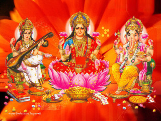 Three deities lotus guitar flute - an oil free wallpaper