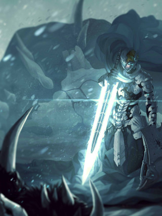 Man sword demon horns head - fantasy art free wallpaper