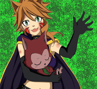 Woman costume holding cat lap - a cat free wallpaper