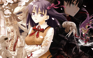 Anime characters tree white flowers - ufotable free wallpaper