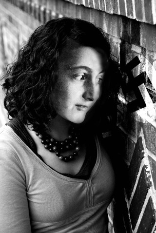 Woman brick wall black white - art informel free wallpaper