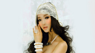 Woman long hair white dress 12 - her finger free wallpaper