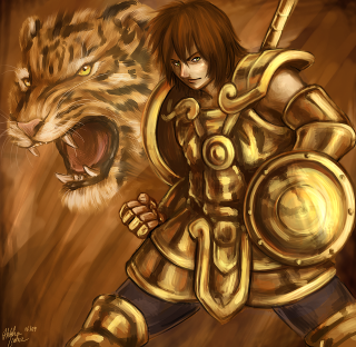 Woman sword tiger painting artwork - a painting of a woman free wallpaper