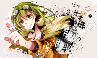 Girl green hair goggles pointing - destructive free wallpaper