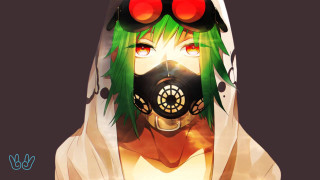 Woman green hair gas mask - plasticien free wallpaper