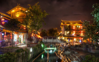 River city night lights buildings - cui bai free wallpaper