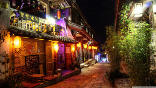 Street building lamp night people - an zhengwen free wallpaper