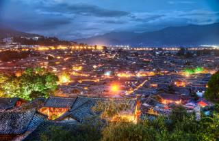 City night lights buildings mountains 2 - cui bai free wallpaper
