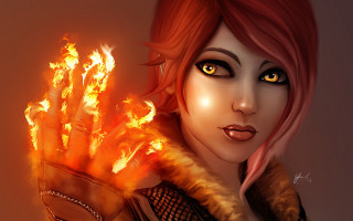 Woman red hair yellow eyes - yellow eye free wallpaper