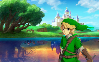 Young link lake castle forest - 2 d game art free wallpaper