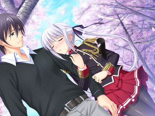 Anime characters trees flowers purple - a screenshot free wallpaper for desktop