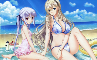 Anime girls beach blue sky - a blue sky in the background free wallpaper for desktop