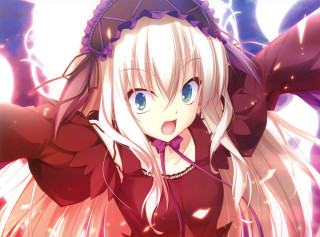 Anime girl white hair red 5 - a purple hat free wallpaper