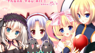 Anime girls balloons pink background - you free wallpaper