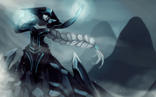 Woman black dress white feather - league of legends concept art free wallpaper