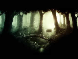 Forest path sign light trees - matte painting concept art free wallpaper