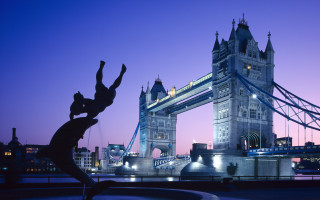 Statue bridge night tower lit - david lachapelle free wallpaper