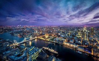 Cityscape bridge river night purple 3 - christopher wren free wallpaper