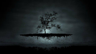 Tree hill moon rain foreground - a surrealist painting free wallpaper