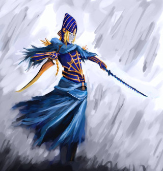 Woman blue dress sword hat - a painting of a woman free wallpaper