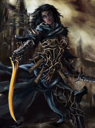 Woman black outfit sword castle - a black outfit holding free wallpaper