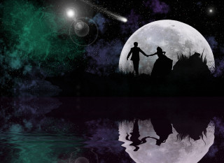 Couple holding hands full moon 2 - a reflection of the moon free wallpaper