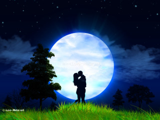 Couple kissing full moon trees - a couple kissing in front free wallpaper