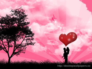 Couple heart balloon tree pink - romantic free wallpaper