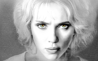 Blonde woman blue eyes black 10 - photo of her face free wallpaper
