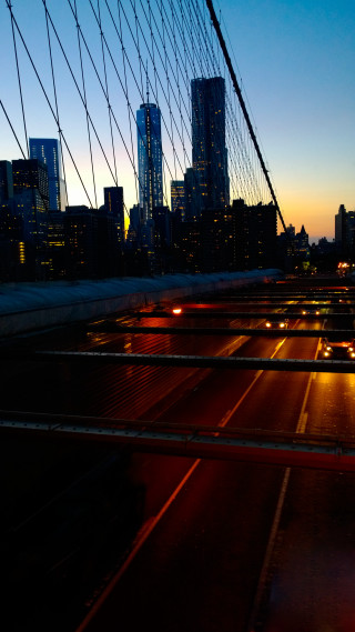 City skyline bridge night street - car free wallpaper