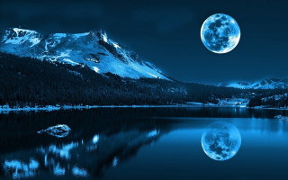 Full moon mountain lake reflection 3 - a reflection of the moon free wallpaper