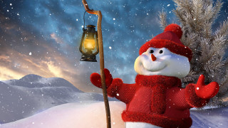 Snowman holding lantern pole snow 2 - winter free wallpaper for desktop