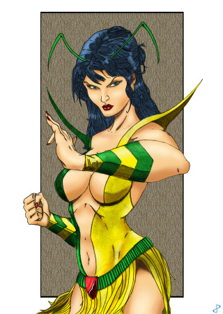 Woman yellow green outfit horns - horn free wallpaper