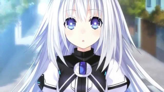 Anime girl white hair blue 20 - a building in the background free wallpaper