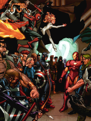 Avengers group building woman flying - ashcan school free wallpaper