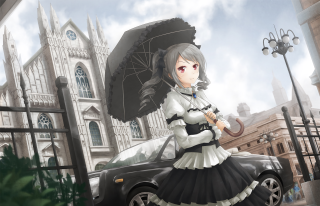 Woman dress umbrella car city - an umbrella in front free wallpaper