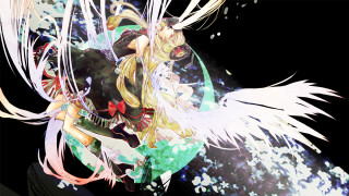 White hair angel wings black - lineart free wallpaper