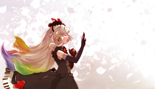 Woman blonde hair rainbow dress - colored free wallpaper