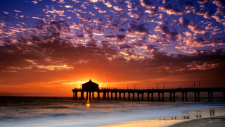 Pier sunset water people beach - a few person free wallpaper