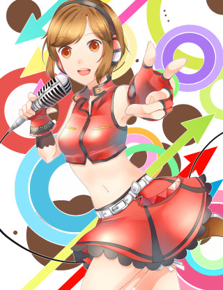 Woman red outfit holding microphone - aimitsu free wallpaper