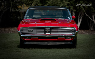Red car grassy area trees - f 8 aperture free wallpaper