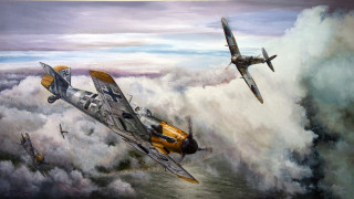 Planes flying cloud filled sky - a painting free wallpaper